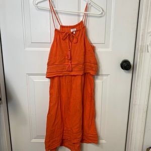 Crown & Ivy Gauze Orange Halter HI-Low Hem V-Neck Drawstring Tassel Tie Dress XS